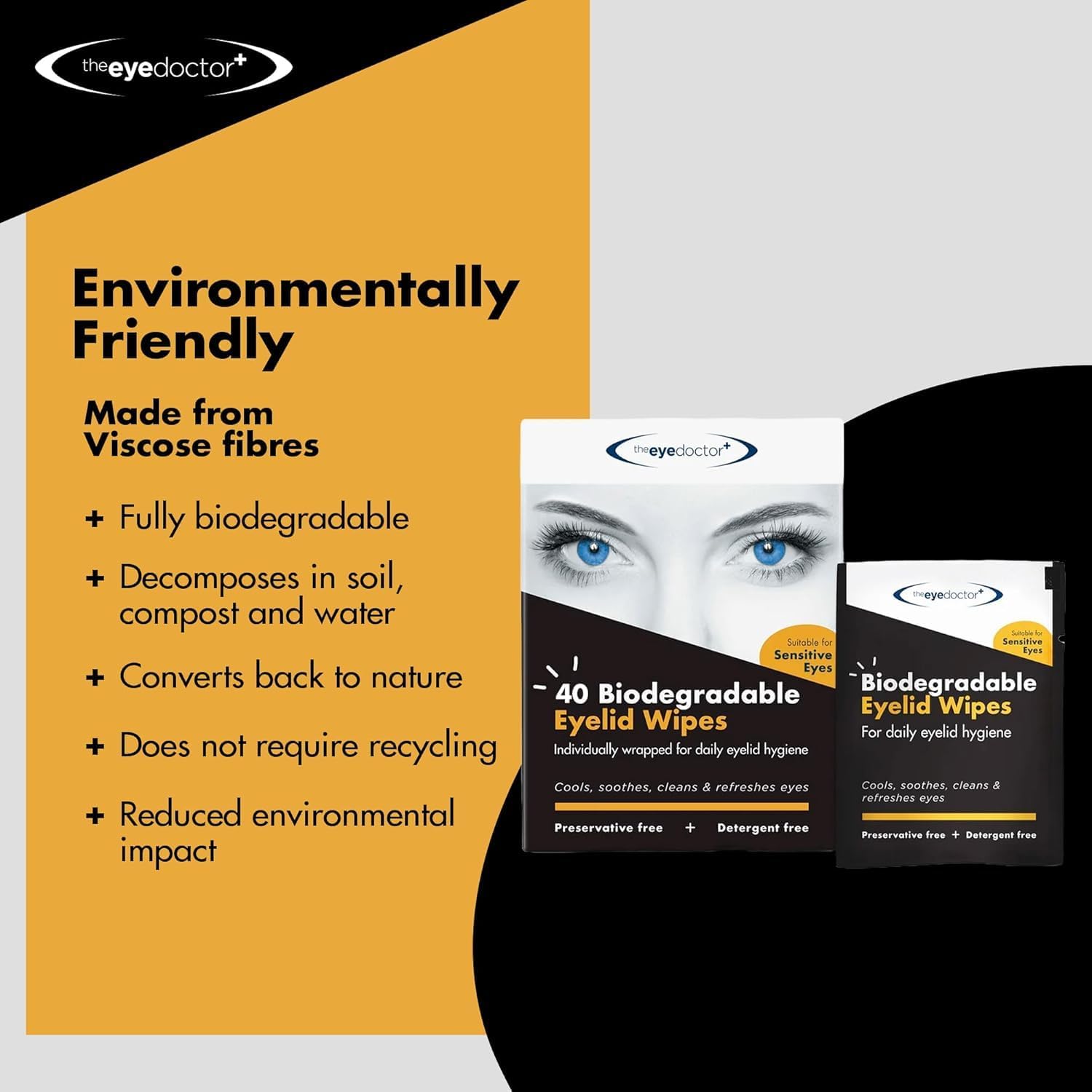 The Eye Doctor Biodegradable Eyelid Wipes - 80 x Single Use Eye Cleaning Wipes for Daily Lid Care - Individual Preservative Free Sensitive Eye Cleaner - Soothes Cleans and Refreshes