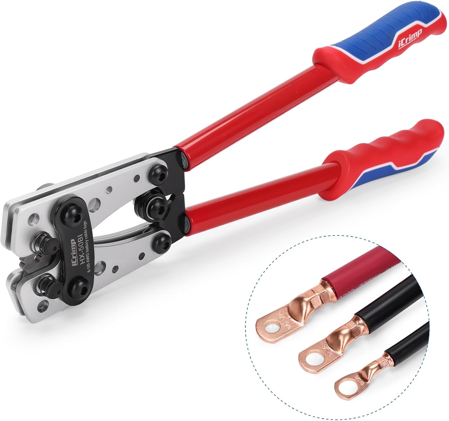 iCrimp Cable Lug Crimping Tool for Heavy Duty Wire Lugs AWG 8-1/0 | Battery Cable Crimper, Battery Terminal, Copper Lugs