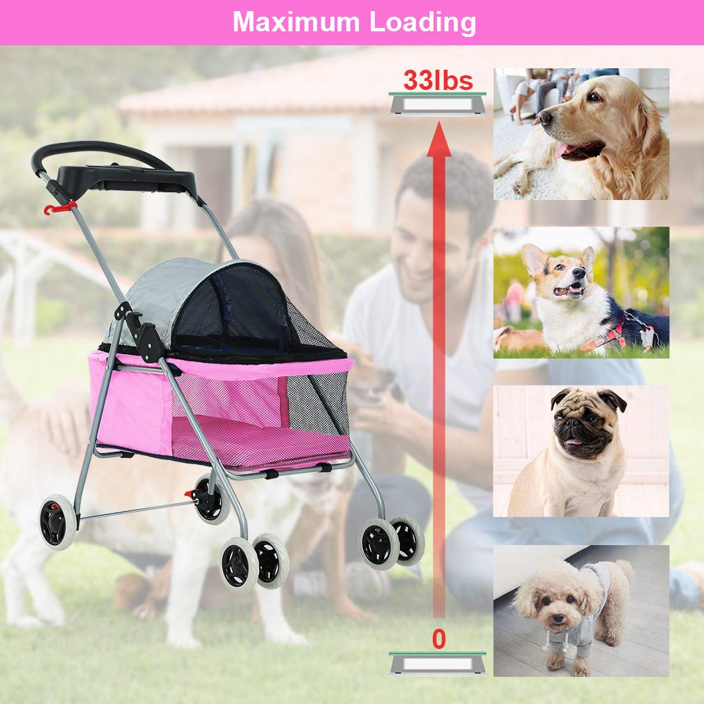 Pet Stroller 4 Wheels Posh Folding Waterproof Portable Travel Cat Dog Stroller with Cup Holder,Blue