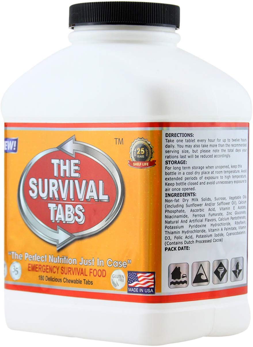 Survival Tabs – Emergency Food Supply – 10-Day Chocolate Tabs, High-Protein | Loaded with 15 key vitamins and minerals for everyday energy needs - fits neatly in backpacks, glove boxes, or pantry shelves