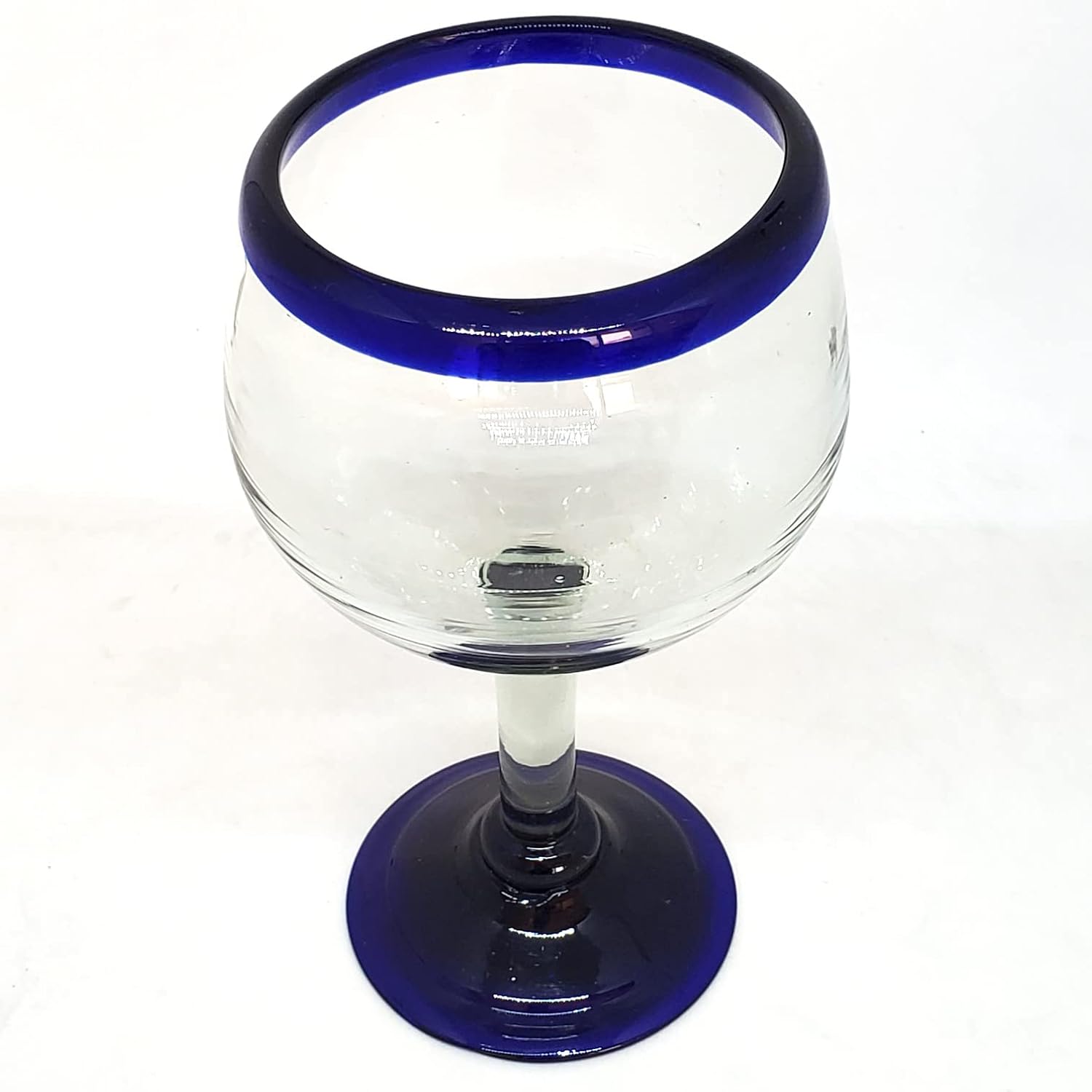 Cobalt Blue Rim 13 oz Wine Glasses (set of 6), Recycled Glass, Lead-free, Toxin-Free (13oz Wine)