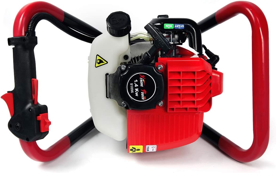 XtremepowerUS 55cc 2-Stroke Gas Powered V-Type with Handle Earth Auger Post Hole Digger Fence Borer + 3 Drill Bits (4", 10", 12" Bits) Set