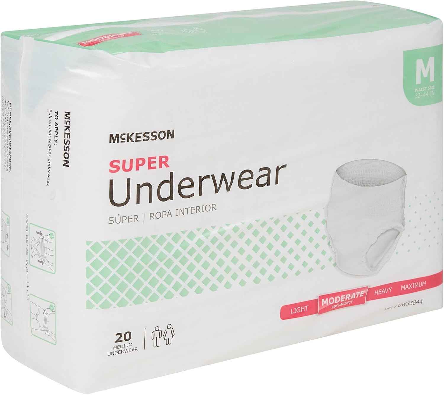 McKesson Super Adult Incontinence Underwear, Medium, Moderate, 44 in, 80 ct
