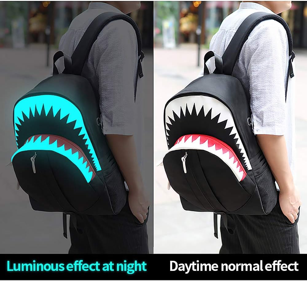 MCWTH Shark Backpacks for Teen Boys, Cool Kids Backpack for School Bookbags (Glow)