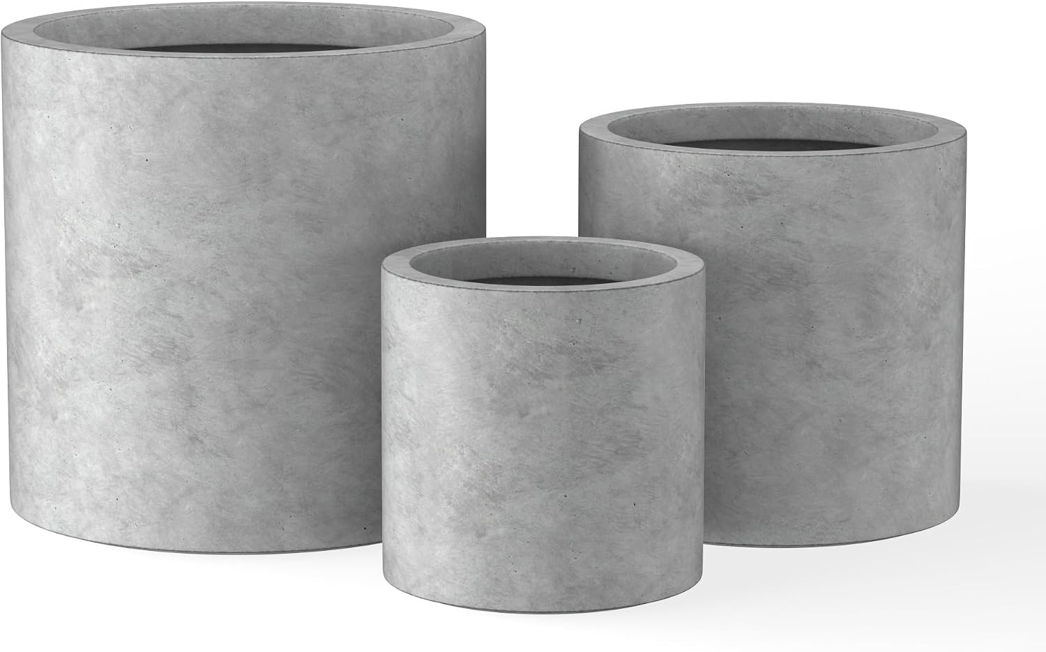 Kante Large Round Cylinder Charcoal Concrete Planter 15.8" Tall, Outdoor