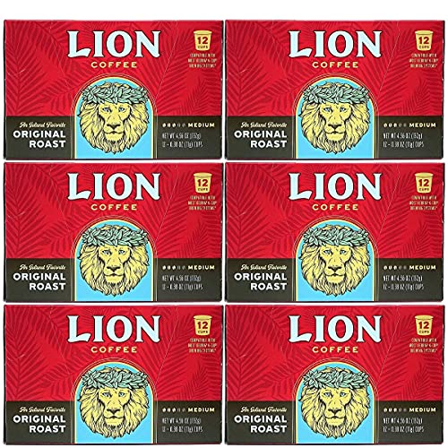 Lion Coffee Original Medium Roast Coffee, Single-Serve Coffee Pods, Compatible with Keurig Brewers, A Taste of Aloha - (12 Count Box)