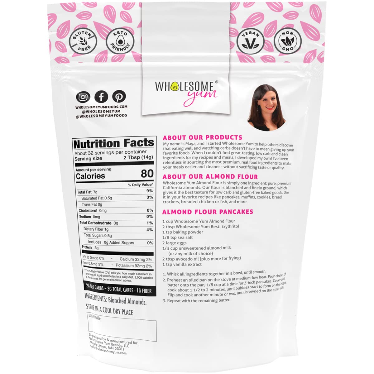 Wholesome Yum Premium Fine Blanched Almond Flour For Baking, Keto, Low Carb