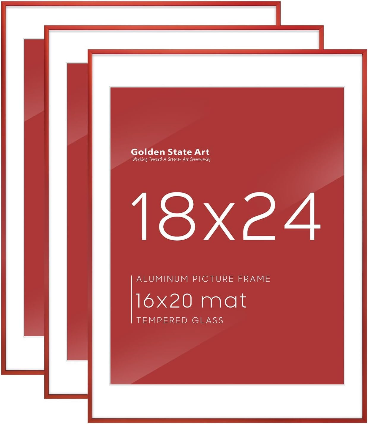 Golden State Art 3 Pack 12x12 Black Aluminum Frames, Real Glass Fronts