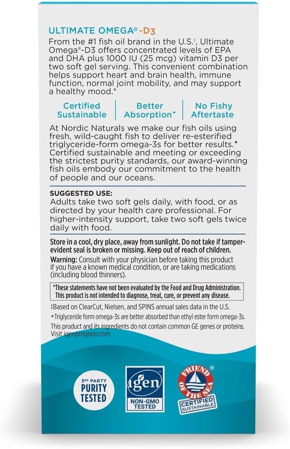 Nordic Naturals Ultimate Omega-D3,1280mg + 1000IU D3, Lemon - 90 Count