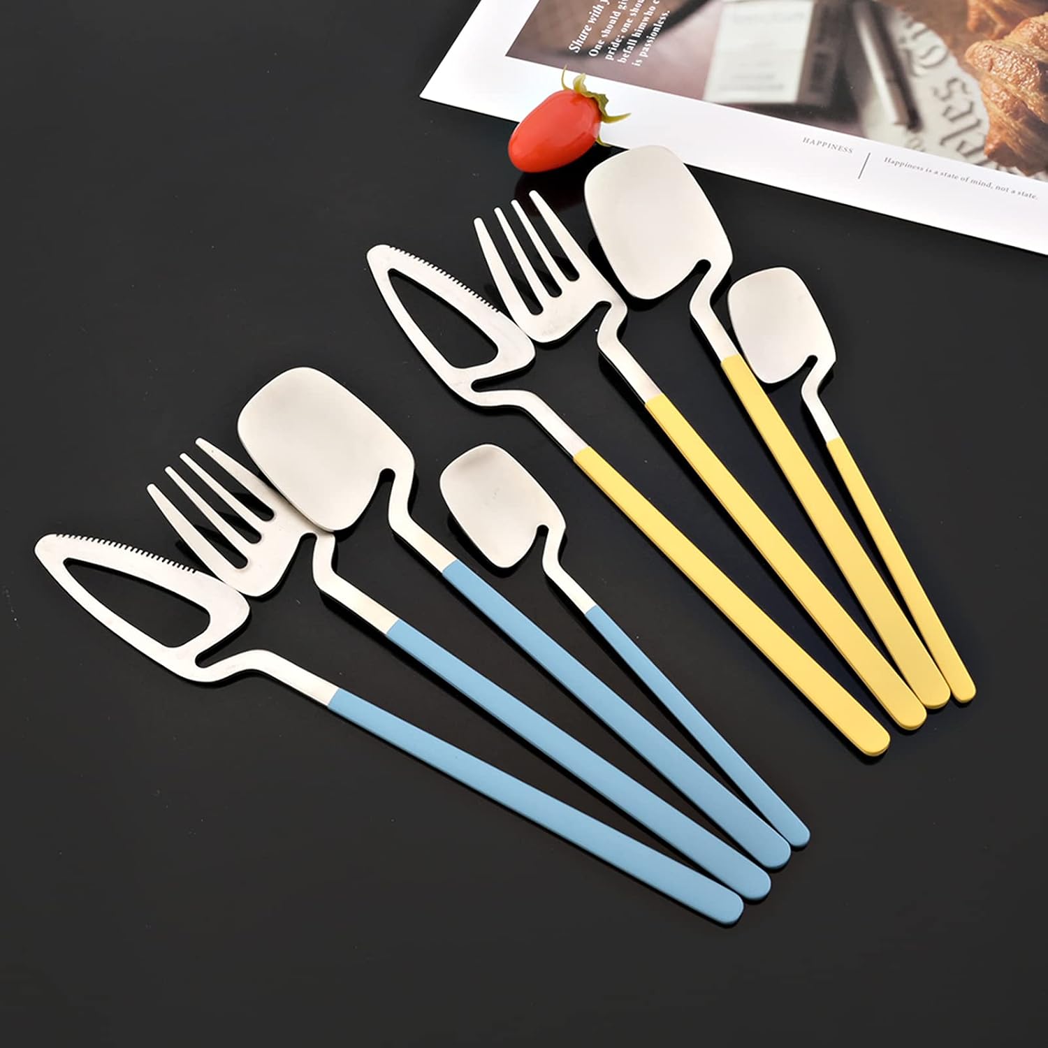 JASHII Hangable Silverware Set, Matte Rainbow Flatware Cutlery Set Service for 2
