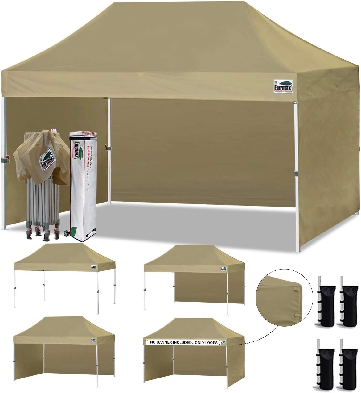 Eurmax USA 10x10 Pop Up Canopy Tent,Commercial Tent with Patented No-Tip Rolling Bag,4 Zippered Removable Walls,UV & Water Resistant Canopy Top,Heavy Duty Outdoor Gazebo,Instant Shelter(White)