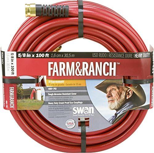 Swan Products SNFR58100 Farm & Ranch Durable Heavy Duty Water Hose with Crush Proof Couplings 100' x 5/8", Red