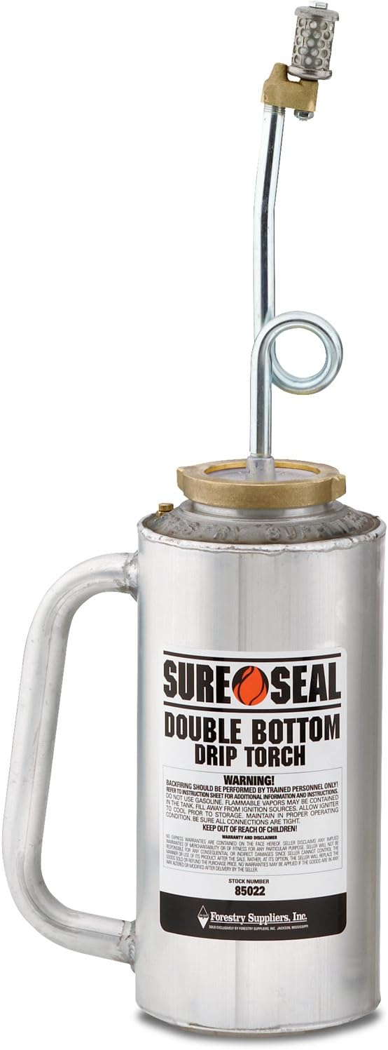 Forestry Suppliers Sure-Seal Double-Bottom Drip Torch | Heavy Duty 15 Gauge Aluminum Canister | Big Mouth for Easy Filling | Fuel Trap & Check Valve