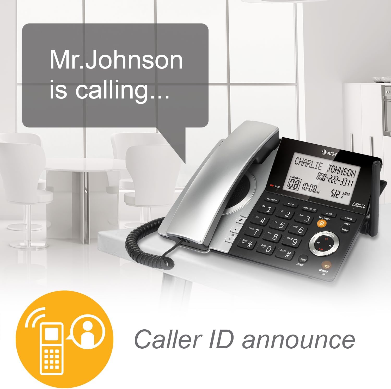 AT&T DECT 6.0 Expandable Cordless Phone with Answering System, Silver/Black with 3 Handsets