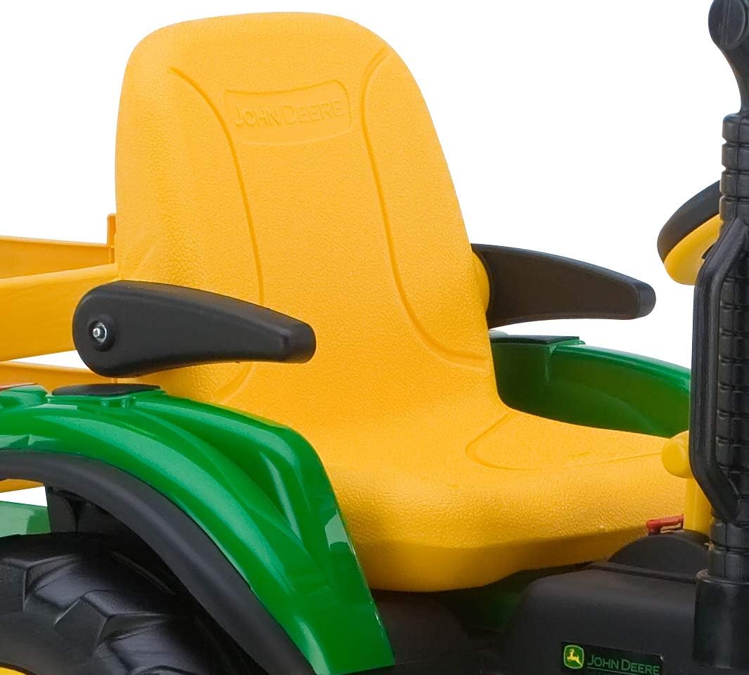 Peg Perego John Deere Ground Force Extra-Large 12 volt Ride-On Tractor with Trailer & FM Radio, Durable Design for Kids Ages 3-7
