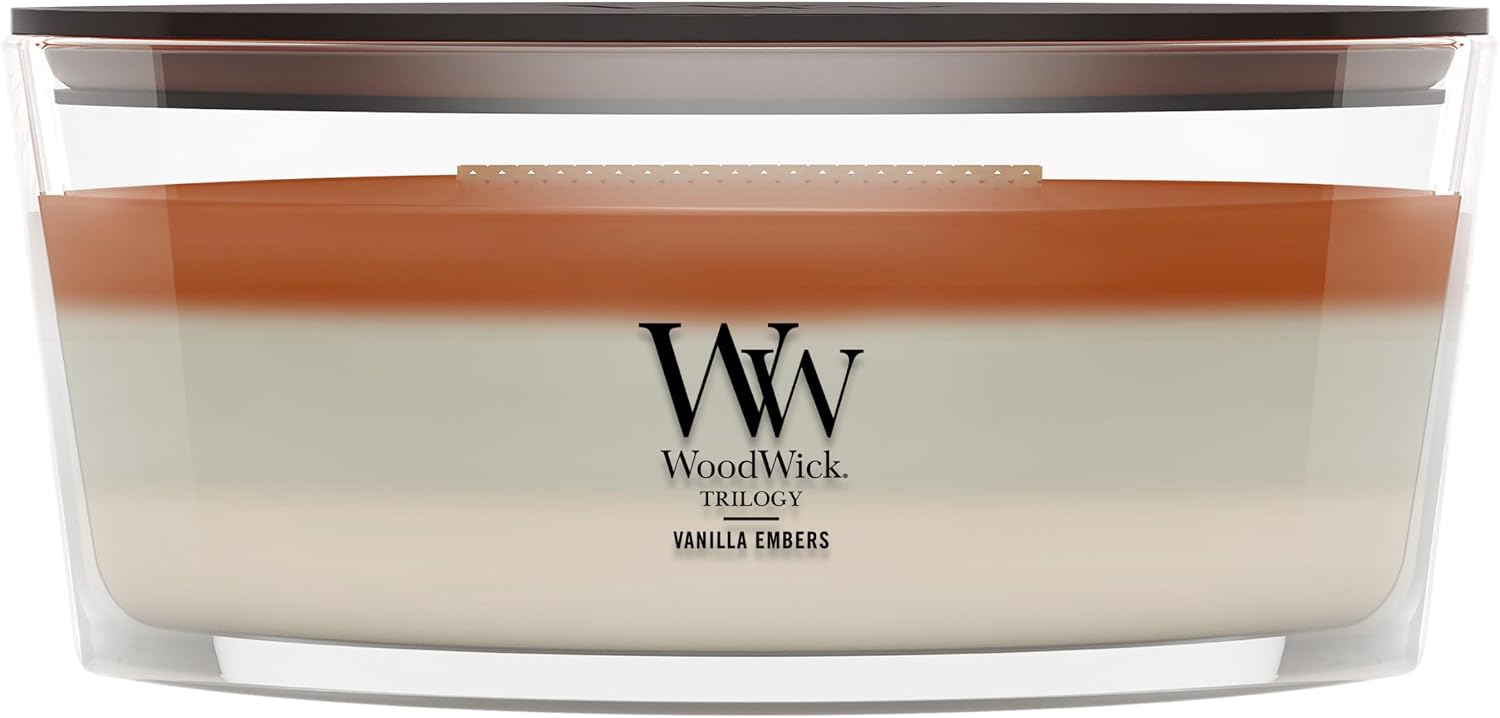 WoodWick Café Sweets Trilogy Holiday Candle Gifts for Women and Men, 9.7 oz Medium Hourglass Trilogy Candle with Crackling Wick