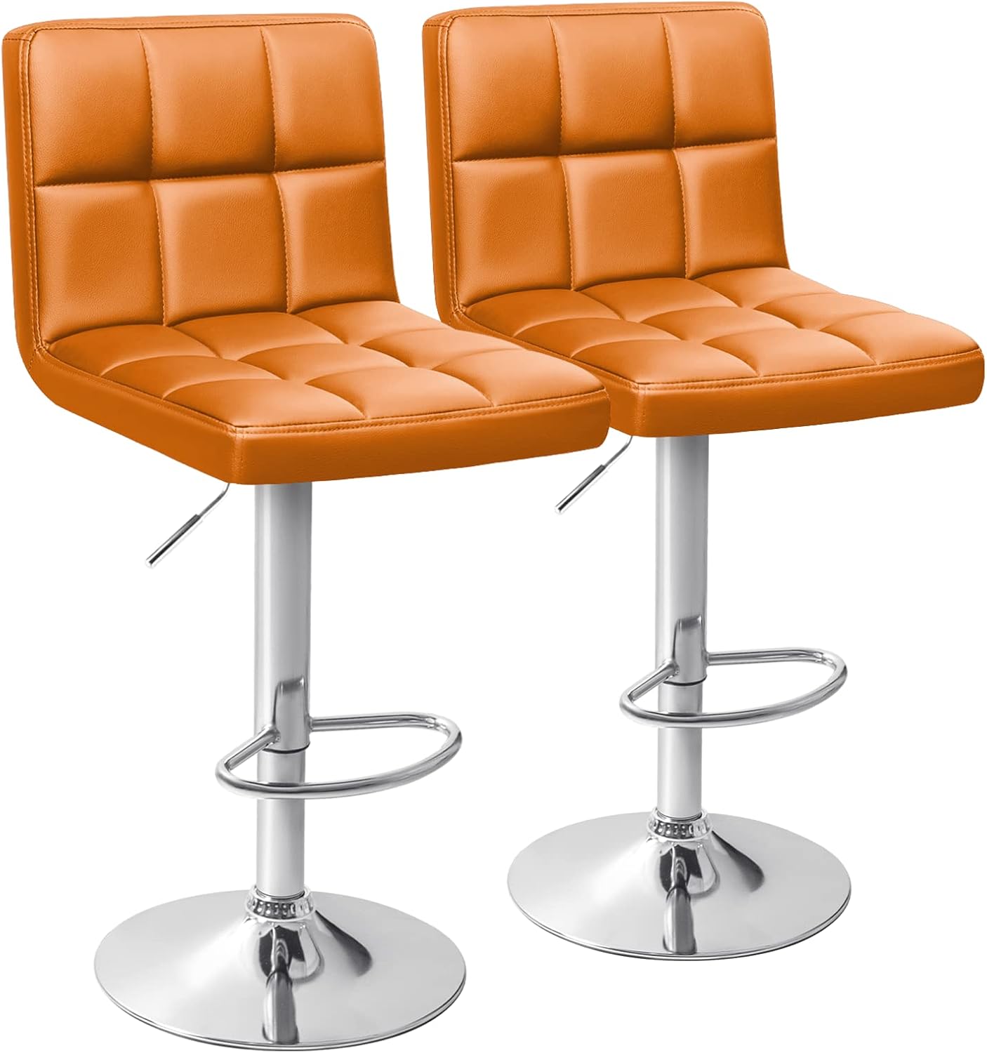 Homall Bar Stools Modern PU Leather Adjustable Swivel Barstools, Armless Hydraulic Kitchen Counter Bar Stool Extra Height Square Island Barstool with Back Set of 2 (Leather, White)