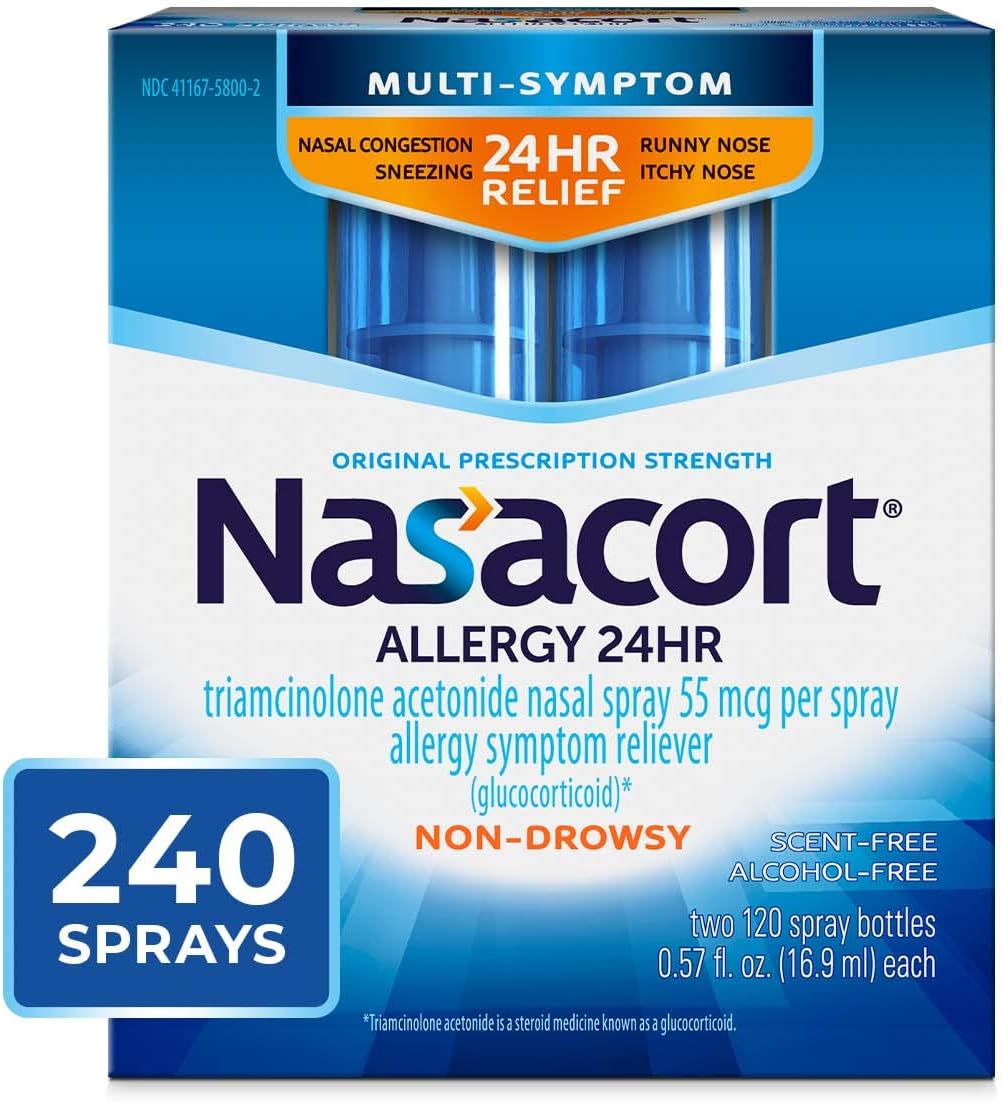 Nasacort 24HR Allergy Nasal Spray for Adults, Non-drowsy & Alcohol Free, 150 Spray Pack