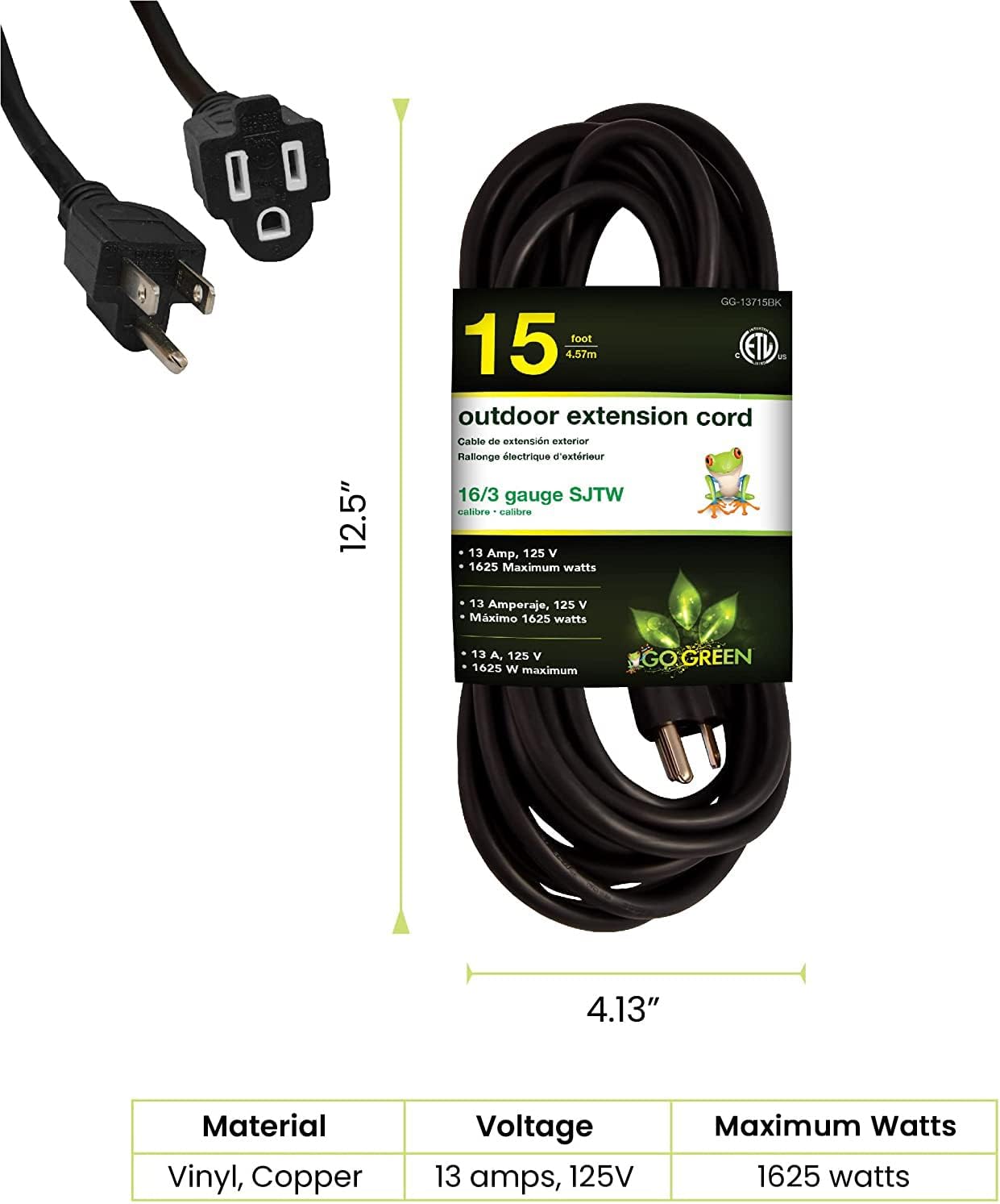 Go Green Power Inc. (GG-14025) 12/3 SJTW Outdoor Extension Cord, Lighted End, 25 ft