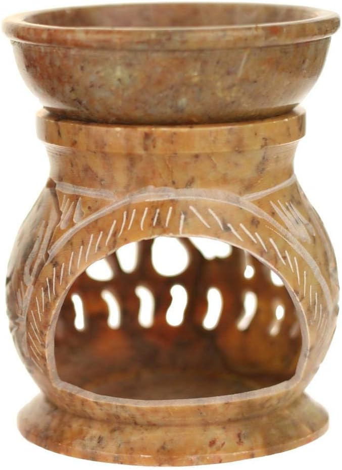 Prabhuji's Gifts | Oil Diffuser | Natural Soapstone Oil Burner Round Elephant | 4in