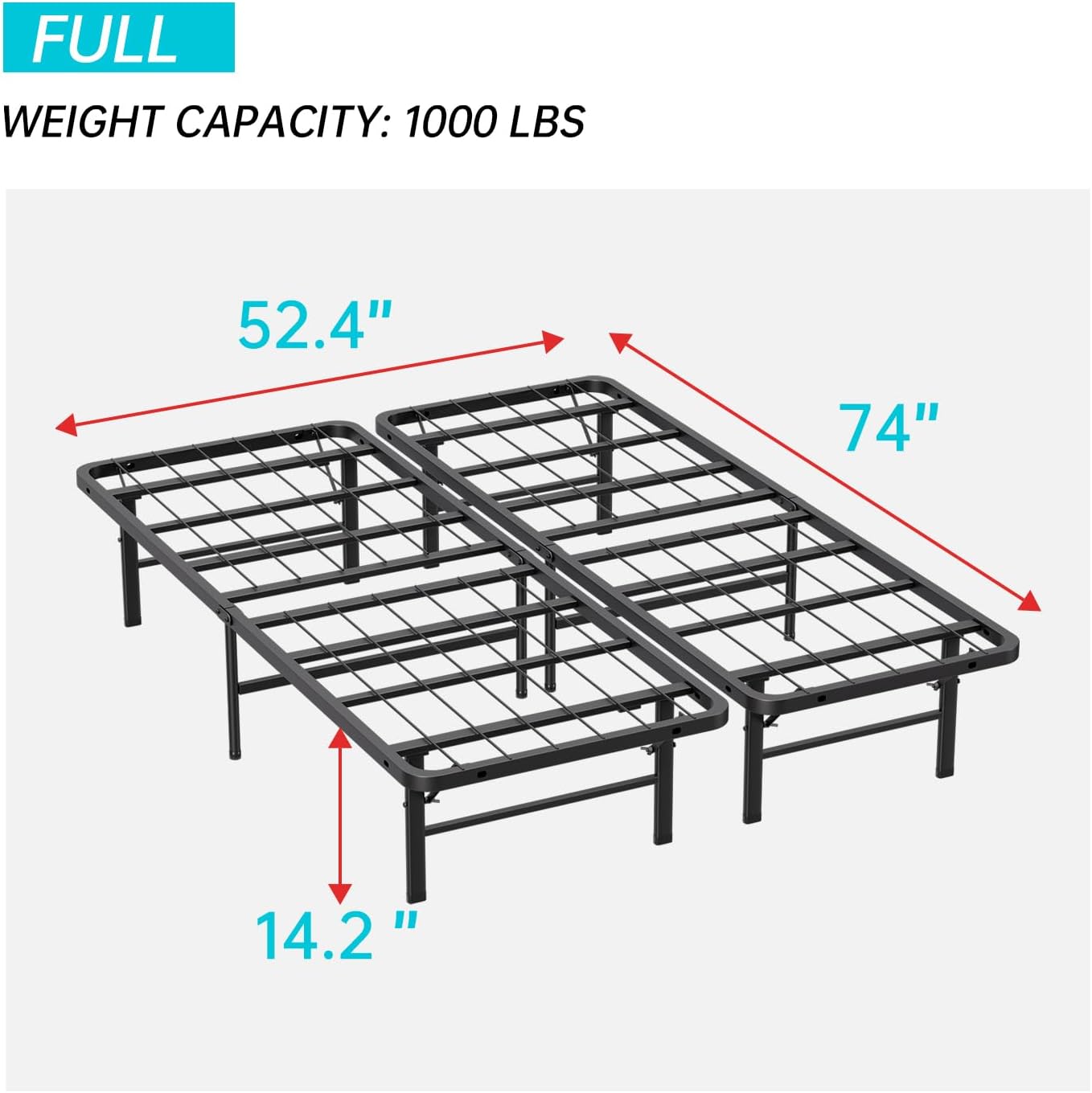 BestMassage | Twin Bed Frame | Metal | Heavy Duty Steel Slats with 6 Legs | Foldable | Sturdy, No Box Spring Needed | Easy to Assemble with Under-Bed Storage | Furniture for Home, Dorms