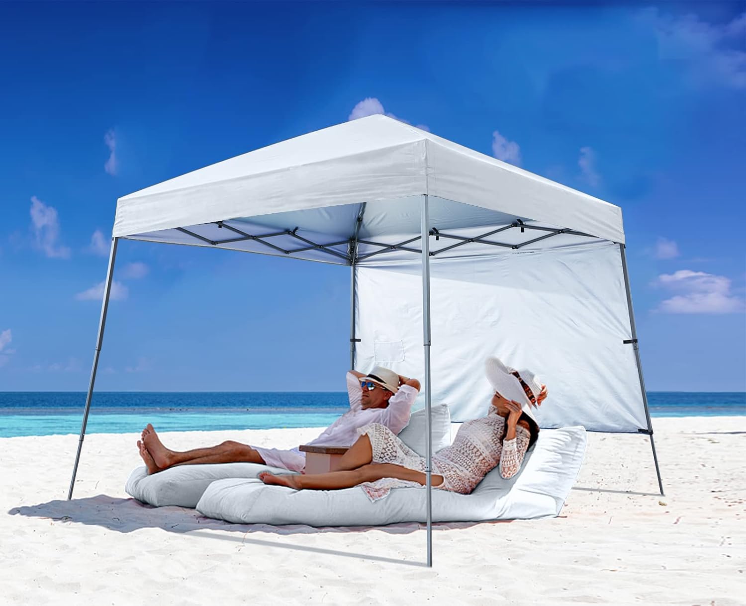 ABCCANOPY Outdoor Pop Up Canopy 10x10 Beach Camping Canopy with 1 Sun Wall, Bonus Backpack Bag, Stakes and Ropes, Sky Blue | Backpack Carry Bag, Stakes & Guy Ropes Included, Easy Setup; For Beach, Camping, Backyard