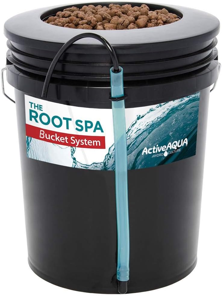 Hydrofarm RS5GALSYS Root Spa Deep Water Culture Bucket System, 5 Gallon, black | 8 in Grow Basket, Air Pump Included, 1/2 in Grommet And Elbow, 1/4 in Black Tubing, Pebble Media Sold Separately