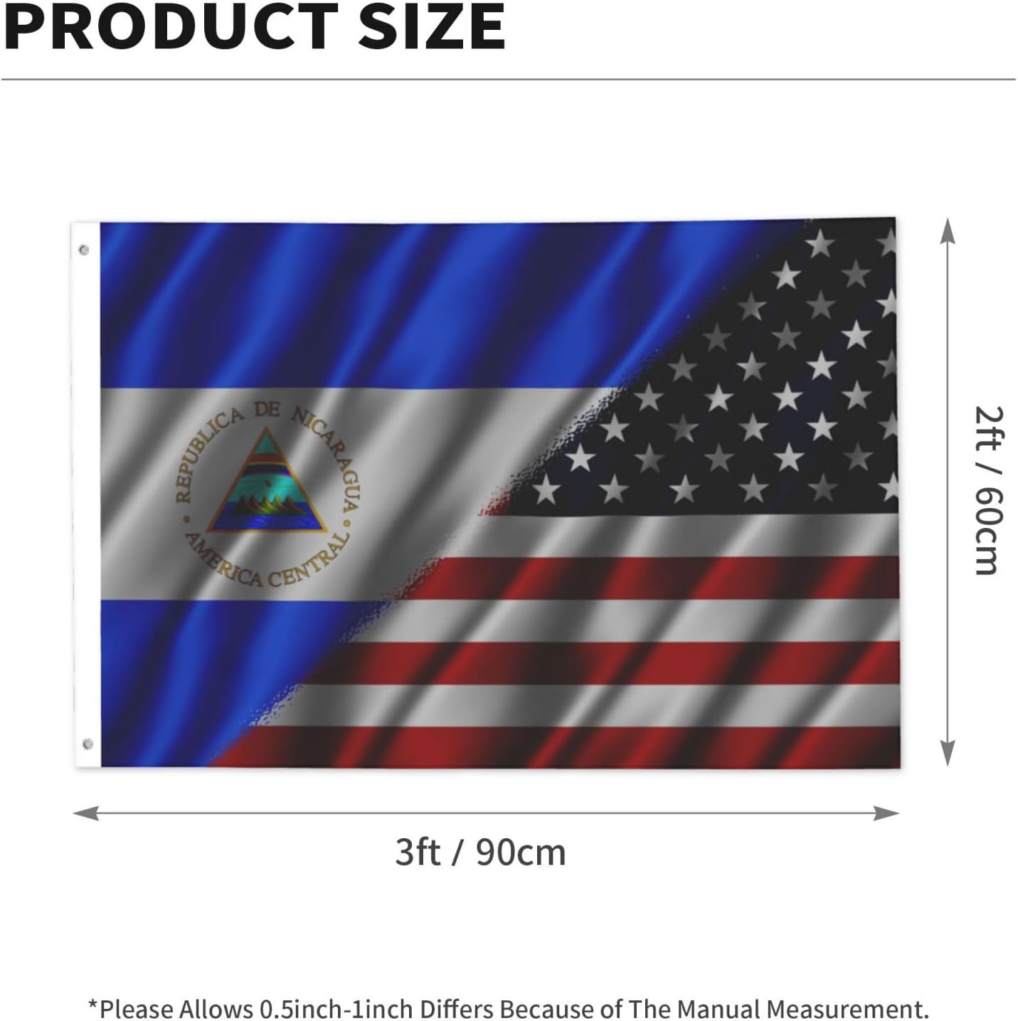 Nicaraguan Nicaragua And American Usa Flag 2x3 Ft Flags Double-Sided Printing Outdoor Indoor Decoration Country Flag 2x3 Foot Polyester Banner