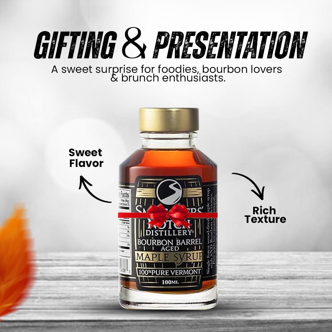 Smugglers’ Notch Maple Works – Bourbon Barrel Aged – 100% Pure Vermont Maple Syrup – Natural Sweetener & Gluten Free – Rich Taste – Waffles and Pancakes, Cocktails, Marinades, 3.38 Fl Oz. (100 mL)
