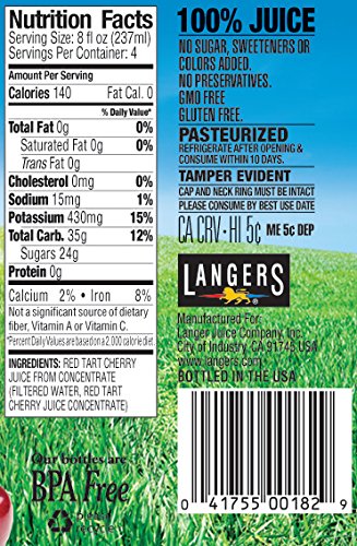 Langers Juice 100% All Tart Cherry, 32 Fl Oz (Pack of 6)