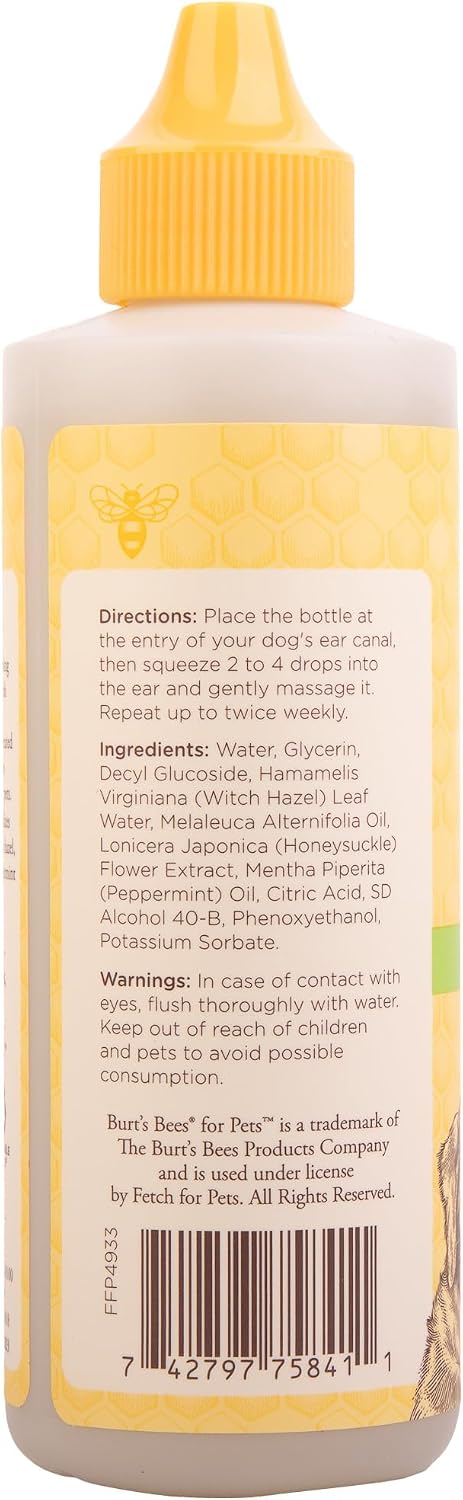 BURT'S BEES FOR PETS Ear Cleaner for Dogs with Pepeprmint and Witch Hazel, 99.7% Natural Origin Formulas, Dog Ear Cleaner, Ear Cleaning Solution for Dogs, 4 oz | 99.7 percent natural origin formula, gentle ear cleaning solution, for routine daily groomin…