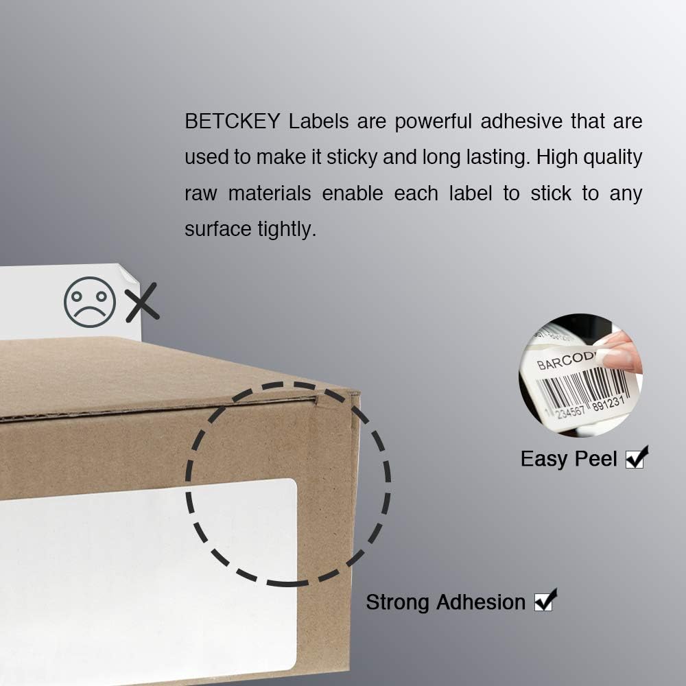 BETCKEY - 4" x 6.5" (102 mm x 165 mm) Large Shipping Labels & Multipurpose Compatible with Zebra & Rollo Label Printer,Premium Adhesive & Perforated [10 Rolls, 2500 Labels]