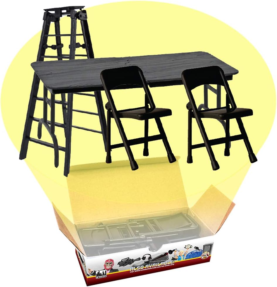 Ultimate Ladder, Table & Chairs Black Playset for Wrestling Action Figures | Create Tables, Ladders & Chairs Matches with a Breakable Table