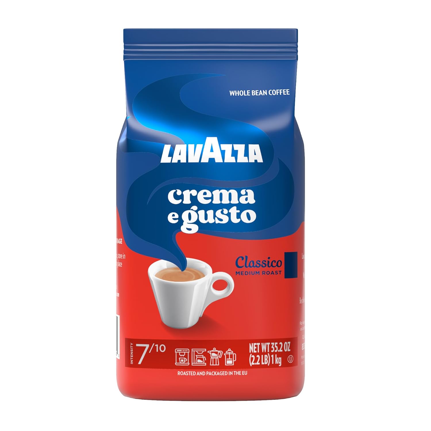 Lavazza Super Crema Whole Bean Coffee, Medium Espresso Roast, Arabica and Robusta Blend, 2.2 lb Bag, Package May Vary (Pack of 1)