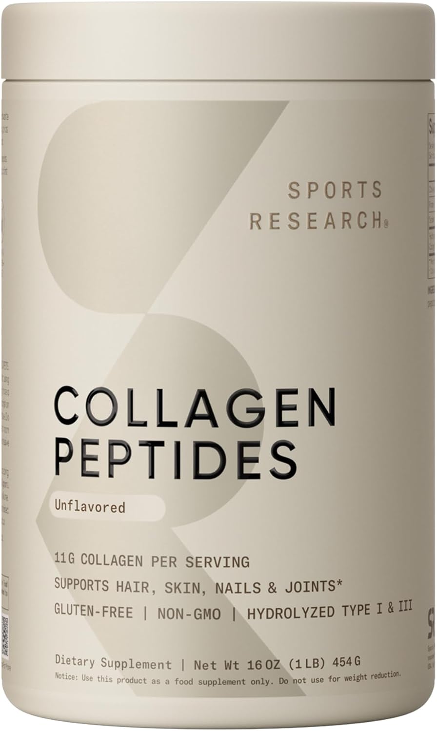 Sports Research® Collagen Peptides Protein Powder 16oz (Unflavored) | 11g Grass-Fed Collagen per Scoop · Hair, Skin & Joint Support · Easy to Mix in Coffee & Shakes - 41 Servings