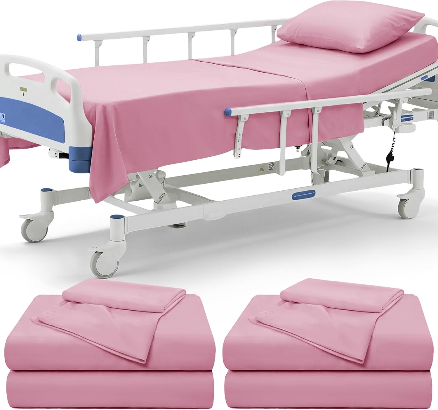 P Pothuiny 6 Piece Hospital Bed Sheet Set, White Brushed Microfiber | Soft Bed Sheets for Home/ Nursing/ Hospital Care Bed , 2 Deep Pocket Fitted Sheet 36"x80"+12", 2 Flat Sheet, 2 Pillowcases