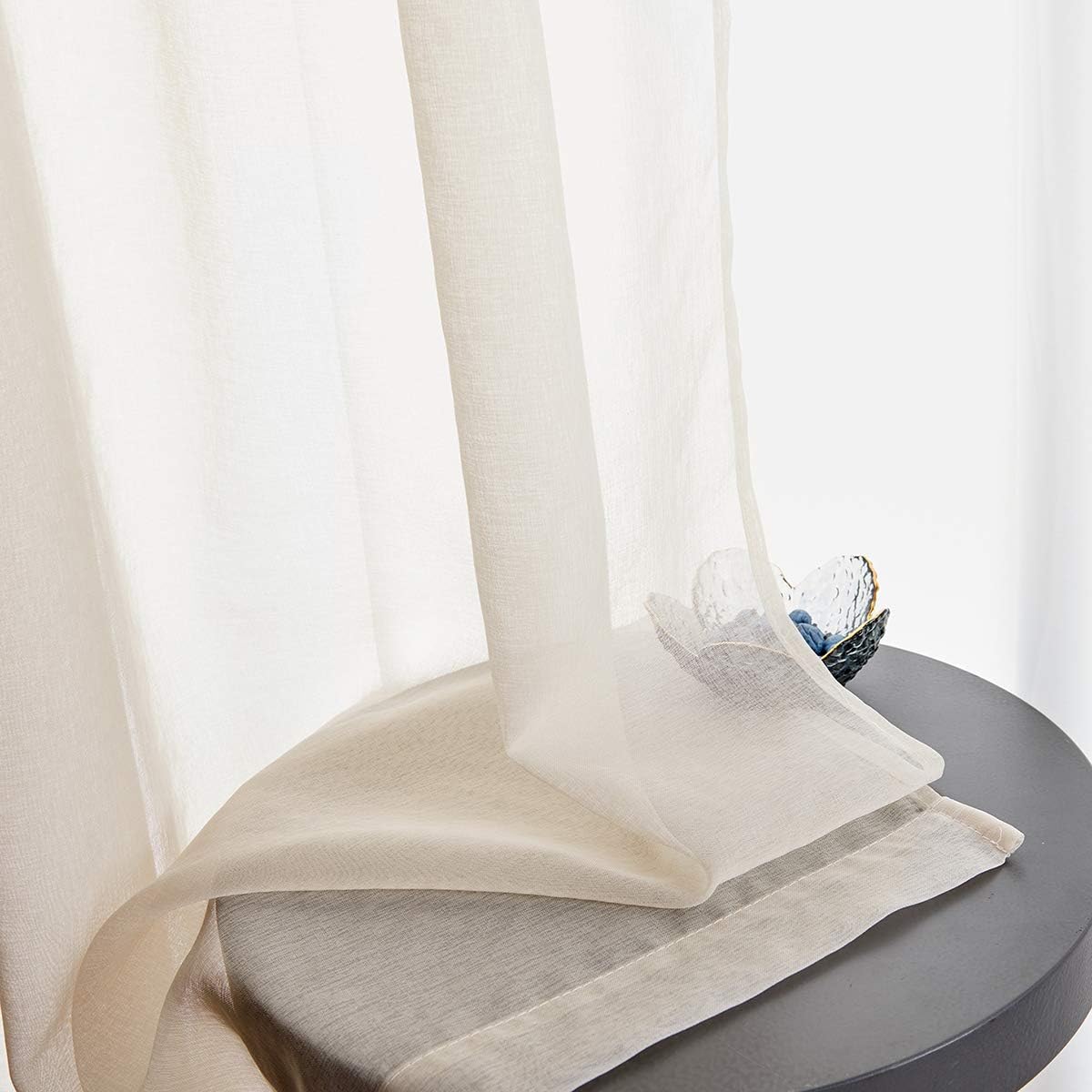 Off White Semi Sheer Curtains 72 Inches Long Faux Linen Off White Sheers Curtain for Bedroom Living Room Girls Kids Room 2 Panels 52x72 Inch Length