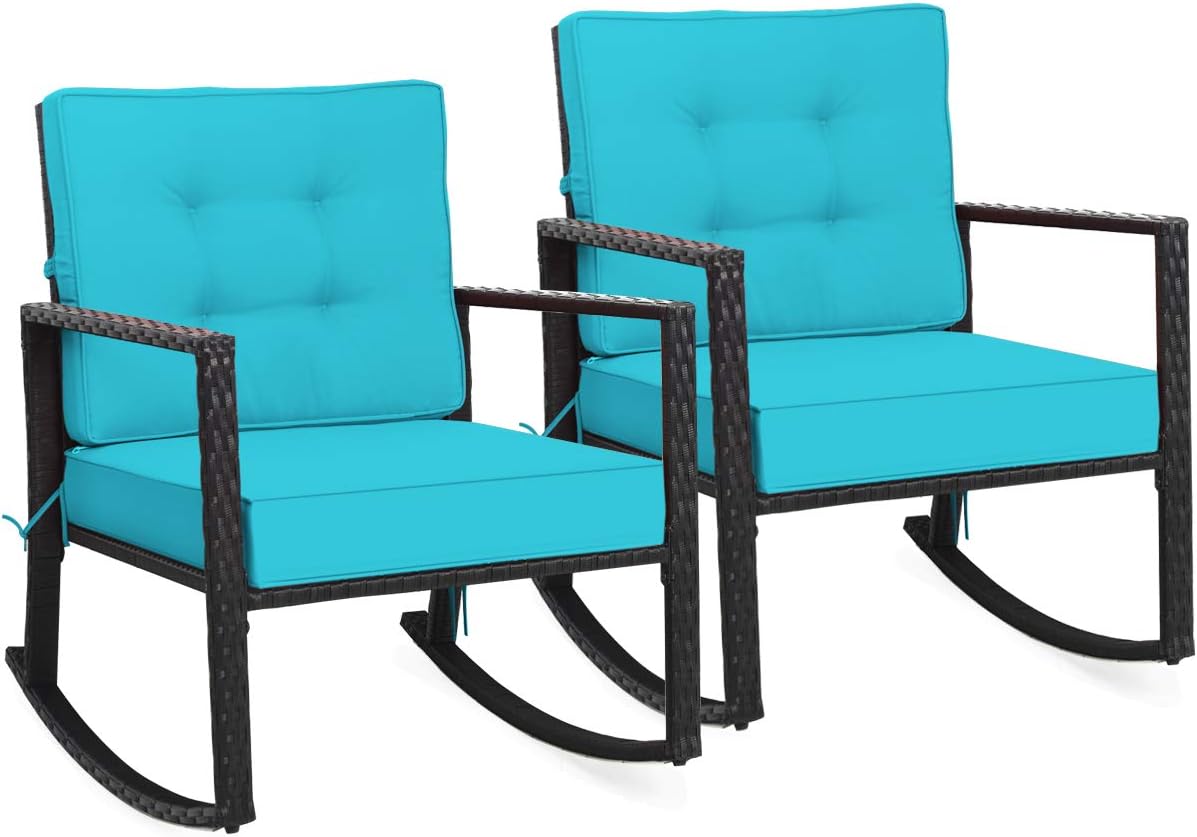 Tangkula Wicker Rocking Chair, Outdoor Glider Rattan Rocker Chair with Heavy-Duty Steel Frame