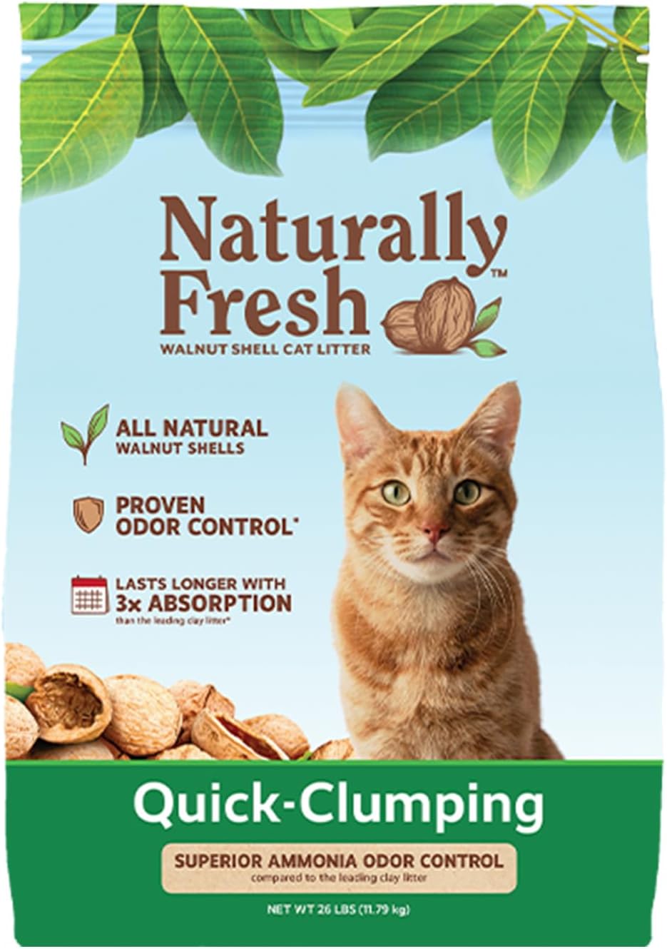 Naturally Fresh Cat Litter Made From Walnut Shells, 1-2 Cats, Unscented, Upcycled, Easy Scooping, Sustainable, 26 Lbs