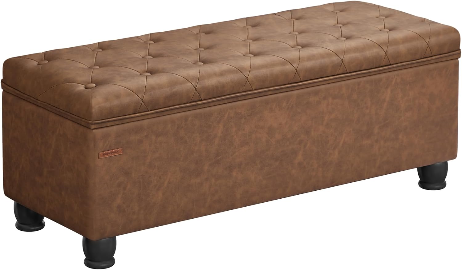 SONGMICS Storage Ottoman, 46.5 Inches Bedroom Bench, Solid Wood Legs