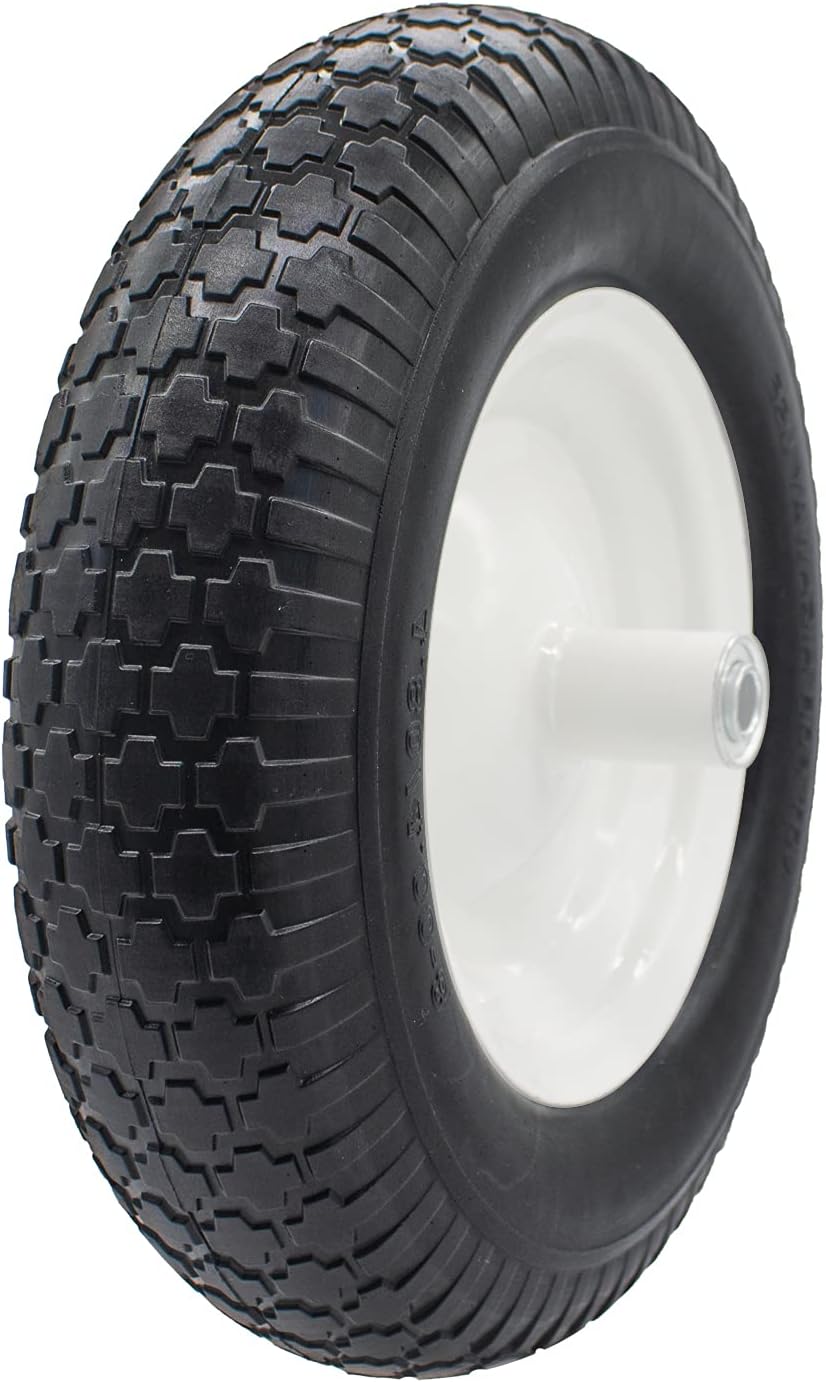 16" 4.80/4.00-8 Flat Free Solid Polyurethane Tire and Wheel with 2Pcs 3/4" Bearing, 1 Pack PU Airless Tires with 5/8" Ball Bearings 6" Iron Hub for Hand Truck/Tool Cart/Garden Carts, 1 Pc