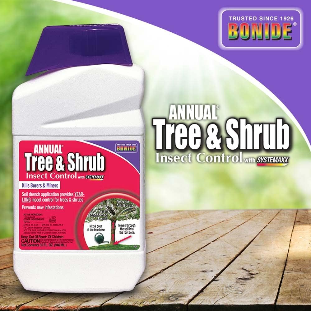 Bonide Annual Tree & Shrub Insect Control with Systemaxx | 32 oz Concentrate, Year Long Protection, Bug Killer