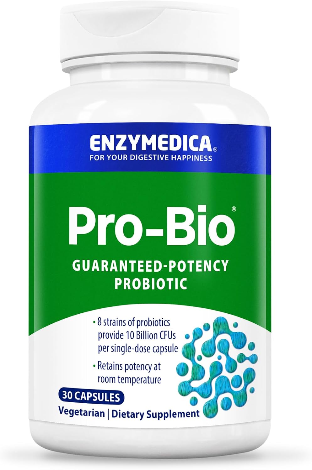 Enzymedica Pro-Bio Probiotic Supplement for Digestive & Gut Health - Daily Probiotic Capsules for Women & Men, 10 Billion CFU, Helps Reduce Gas & Bloating, Stomach Acid Resistant - 30 Caps