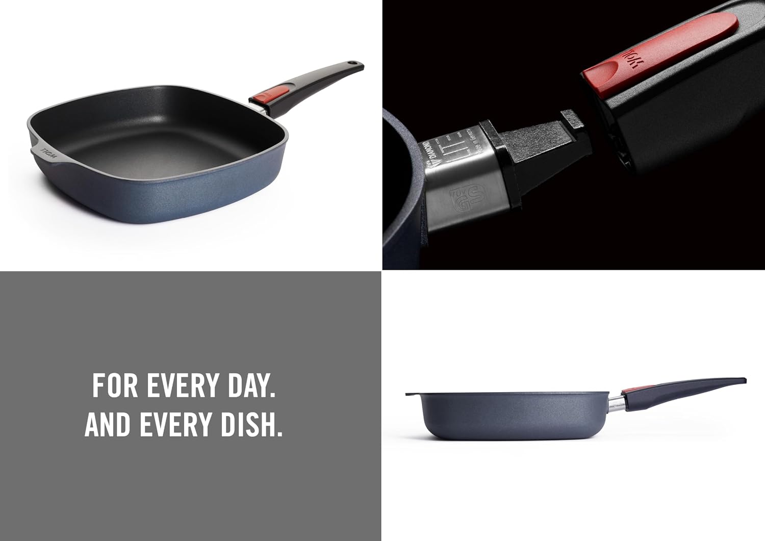 Woll Diamond Lite Cast Iron Frying Pan Square Induction 26 x 26 cm Height 6 cm with Removable Handle Suitable for All Types of Cookers Non-Stick Cast Aluminium