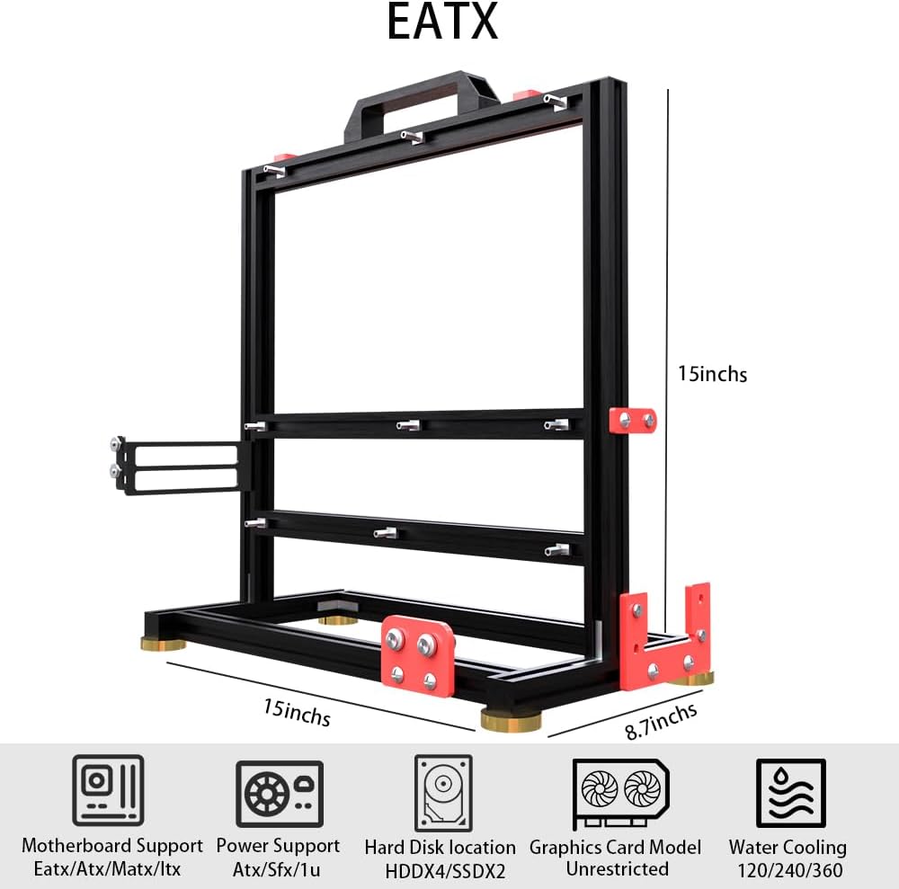 DIY Aluminium Pc Open Case Computer Chassis Test Bench Support Water Cooling Support Server Chassis Support Itx Matx ATX Eatx (2.M-ATX)