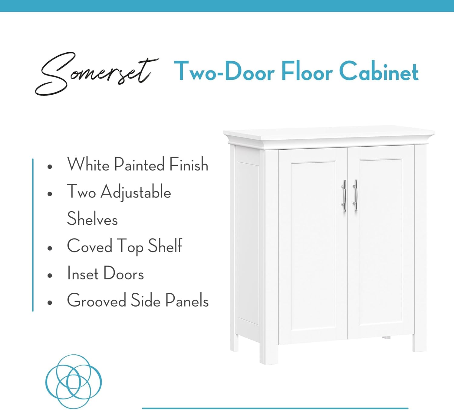 RiverRidge Somerset 2-Door Bathroom Storage Cabinet, White | Laundry Room Linen Cabinet, Bath Medicine Floor Cabinet, Adjustable Interior Shelf