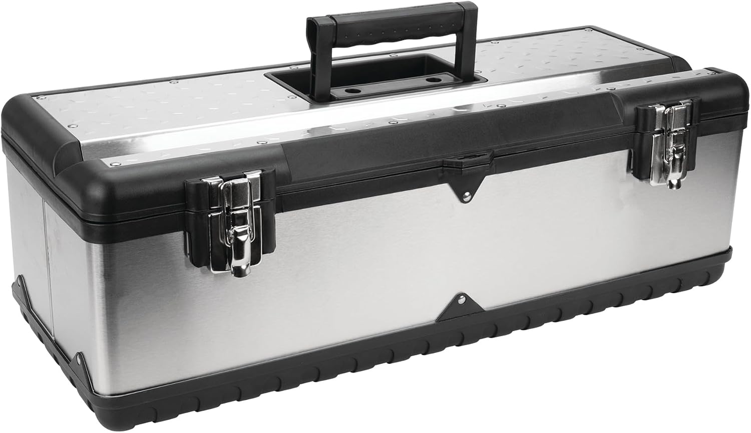 Performance Tool W54026 26 in. Steel Tool Box with Removable Tote | Heavy duty steel storage box and organizer. Recessed ergonomic comfort handle. Strong double latch with padlock eyehole