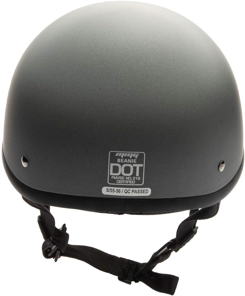 MMG Adult Half Shell Helmet, Motorcycle/Scooter/Moped, Matte Gray, Medium | Lightweight Polycarbonate/ABS half shell, goggles included. Padded washable liner, double D-ring strap. DOT FMVSS-218.