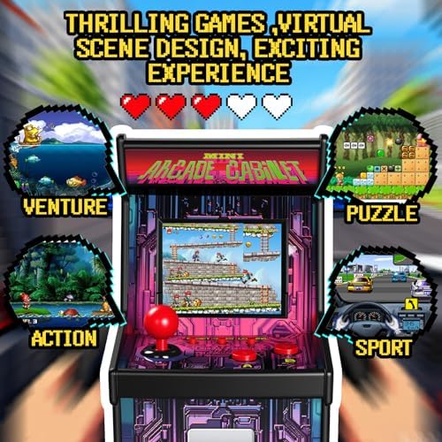 16 Bit Mini Arcade Machine Handheld Games Console for Kids Adults, 8-Way Joystick, 2.5'' Large Screen, 220 Built-in Classic Video Games, Gift for Kids