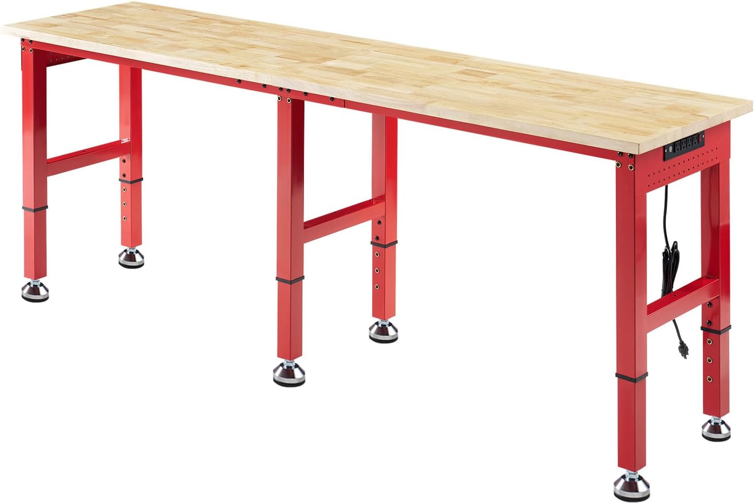 Albott 44 x 20-Inch Adjustable Workbench | 2000 Lbs Capacity, Solid Rubber Wood Top, Power Outlets and Hooks, for Garage, Workshop and Home Office, Black